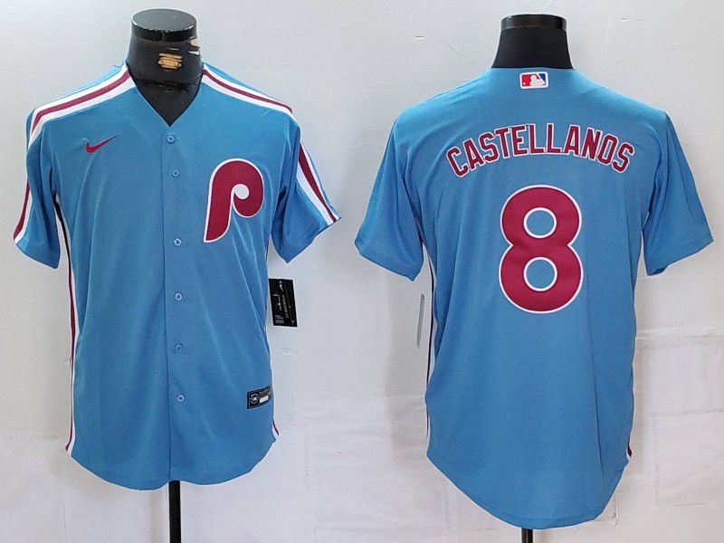 Men Philadelphia Phillies #8 Castellanos Blue Throwback 2024 Nike MLB Jersey style 1